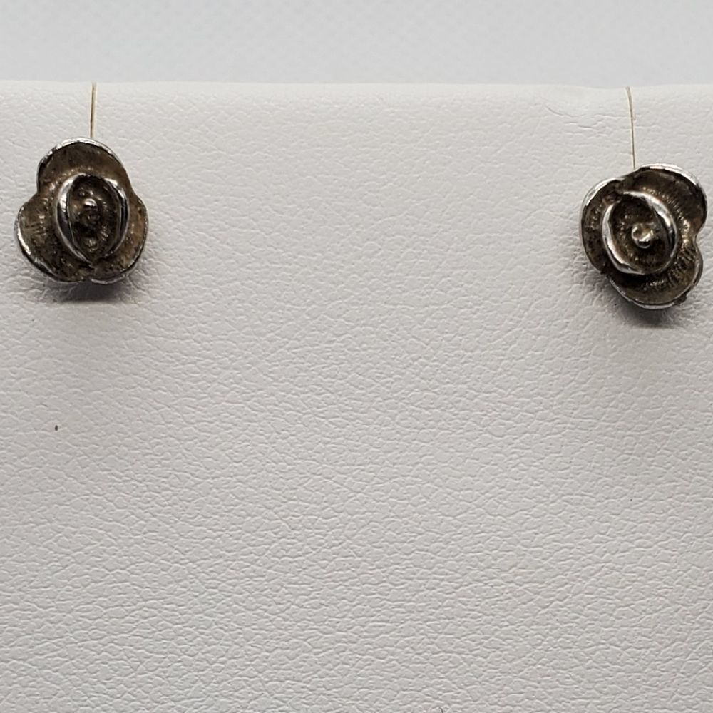 Vintage Silver Tone Rose Earrings